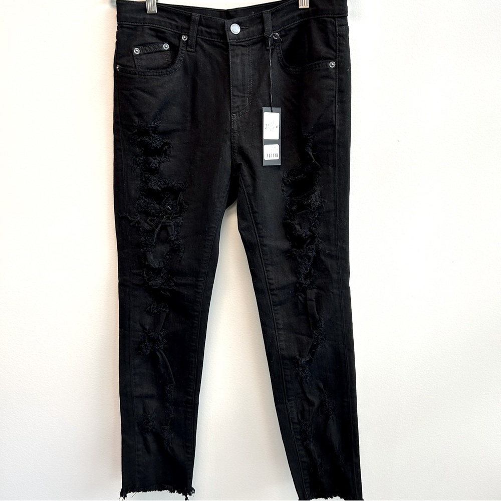 Carmar Mia Mid Rise Stretch Black Distressed Jeans 29 NWT